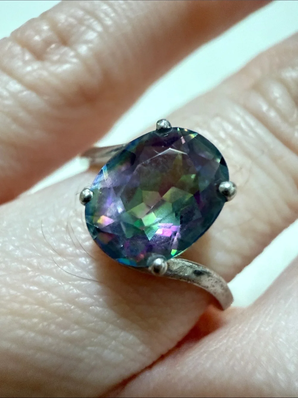 Sterling Silver 925 Mystic Topaz Oval Solitaire Ring in Iridescent size 6 - Picture 4 of 12